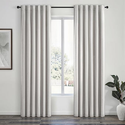 Topfinel 84 Inch Longth 40 Inch Wide 100% Blackout Linen Curtains 2 Panels Set for Bedroom Back Tab Rod Pocket Pleated Thermal Insulated Energy Efficient Grey Beige (40" W x 84" L 2 Panels)