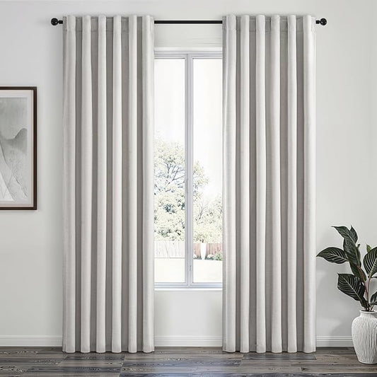 Topfinel 84 Inch Longth 40 Inch Wide 100% Blackout Linen Curtains 2 Panels Set for Bedroom Back Tab Rod Pocket Pleated Thermal Insulated Energy Efficient Grey Beige (40" W x 84" L 2 Panels)