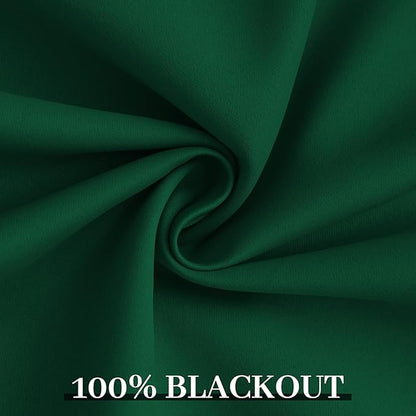 Yakamok 100% Blackout Curtains Dark Green Room Darkening Thermal Insulated with 2 Thick Layers-Hunter Green Window Drapes Set of 2 Panels for Bedroom Living Room 52 Inches by 96 Inches Length