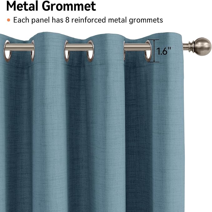 100% Blackout Shield Linen Blackout Curtains for Bedroom, Stone Blue Grommet Curtains for Living Room, Thermal Insulated Room Darkening Drapes for Nursery, Boho Home Decor, 50" W x 72" L, 2 Panels
