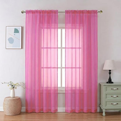 Aiyufeng Hot Pink Sheer Curtains 84 Inches Long 2 Panels Set for Living Room, Light Filtering Window Sheer Drapes for Bedroom, Each 42" W x 84" L