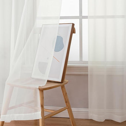 Simplebrand Ivory Sheer Curtains 120 Inches Long, Extra Long Rod Pocket Solid Color Window Sheer Curtain Panels, Elegant Curtains & Drapes for Living Room, Bedroom 2 Panels (Ivory, 59" W x 120" L)