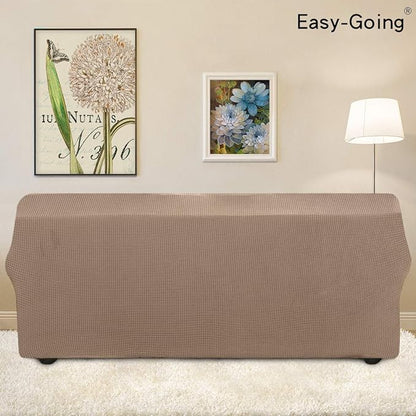 Easy-Going Stretch 4 Seater Sofa Slipcover 1-Piece Sofa Cover Furniture Protector Couch Soft with Elastic Bottom for Kids, Polyester Spandex Jacquard Fabric Small Checks Camel