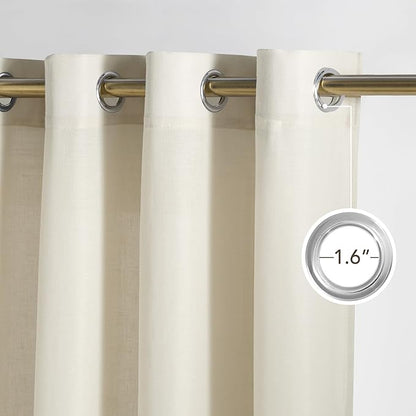 NICETOWN Bone White Linen Curtains for Kitchen, Thick Flax Small Window Treatments Semi Sheer Privacy Assured with Light Through for Cafe/Bathroom, W55 x L84, 2 Panels