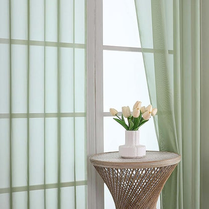 OVZME Sage Green Sheer Curtains 84 Inches Long 2 Panels Set, Light Filtering Sheer Curtains for Living Room Bedroom 59 Inch Extra Wide, Modern Voile Filmy Rod Pocket Window Drapes, 59Wx84L Inches