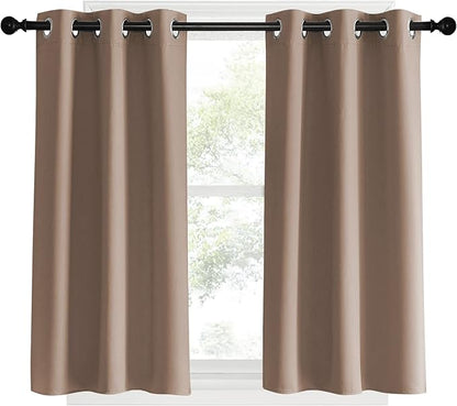 NICETOWN Blackout Small Curtains for Bedroom, W34 x L40, Set of 2, Cappuccino, Triple Weave Grommet Top Thermal Insulated Light Blocking Panels for Bathroom/Kitchen