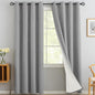 Yakamok Dove Grey Linen Curtains 100% Blackout 90 Inches Long,Room Darkening Textured Curtains for Living Room Thermal Grommet Bedroom Curtain 2 Panels with Greyish White Liner