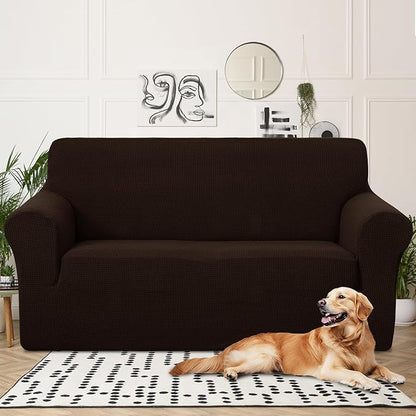 U-NICE HOME Oversized Stretch Loveseat Couch Cover Sofa Covers Washable Sofa Slipcover Furniture Protector for 2 Cushion Couch Sofa Pet Friendly, Chocolate