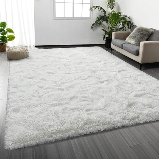 Deerhoo Large Shag Area Rugs 6 x 9, Plush Fuzzy Rugs for Living Room, Ultra Soft Fluffy Furry Rug for Bedroom, Indoor Carpet Nursery Rugs for Kids Room Home Decor, White