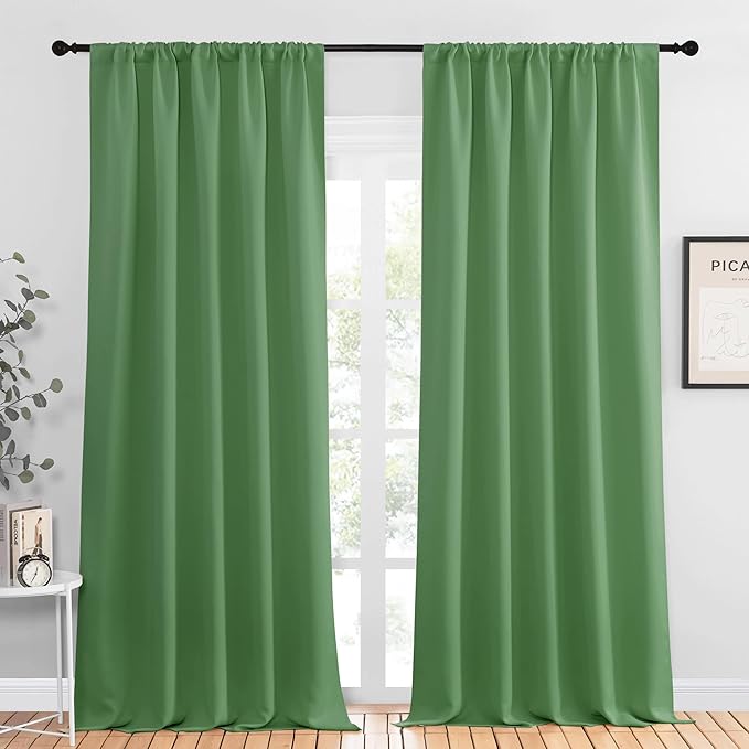 NICETOWN Blackout Curtains for Living Curtains, Froest Green, 2 Panels, 52 by 95, Room Darkening Window Curtain Panels, Easy-Care Solid Thermal Insulated Draperies/Drapes for Daughter Room