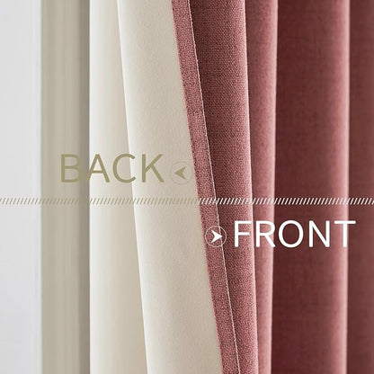 MIULEE 100% Blackout Linen Textured Curtains for Bedroom Solid Thermal Insulated Dusty Rose Grommet Room Darkening Curtains & Drapes Luxury Decor for Living Room Nursery 42 x 63 Inch (2 Panels)