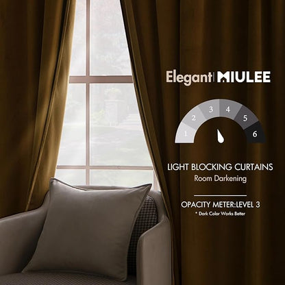 MIULEE Velvet Curtains 84 inches - Luxury Curtains for Bedroom Living Room Room Darkening Thermal Insulated Super Soft Window Drapes Rod Pocket & Back Tab, Golden, W52 x L84 inches, 2 Panels