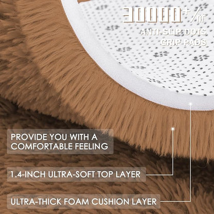 OLANLY Khaki Round Rugs for Bedroom - Machine Washable, 7 ft Circle Area Rugs for Living Room, Soft and Fluffy Shaggy Carpet for Teen Girl and Boys, Nursery Rooms, Dorms, Home Decor Aesthetic