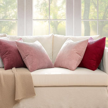 MIULEE Boho Farmhouse Throw Pillow Covers 18x18 Inch Set of 4 Romantic Decorative Cushion Covers Spring Corduroy Home Decor for Feminine Valentines Couch Bed Sofa Living Room Aesthetic Pink
