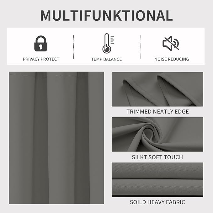 Joydeco Blackout Curtains 90 Inches Long 2 Panels Set, Thermal Insulated Long Curtains& Drapes 2 Burg, Room Darkening Drapes for Bedroom Living Roomw (Light Grey, W37 x L90 Inch)