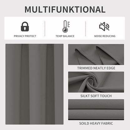 Joydeco Blackout Curtains 90 Inches Long 2 Panels Set, Thermal Insulated Long Curtains& Drapes 2 Burg, Room Darkening Drapes for Bedroom Living Roomw (Light Grey, W37 x L90 Inch)
