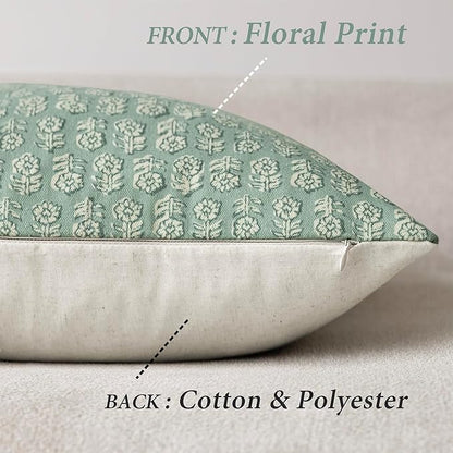 Foindtower Set of 2 Decorative Vintage Floral Print Throw Pillow Covers Neutral Accent Farmhouse Cushion Covers Boho Home Decor for Sofa Couch Chair Bedroom Living Room Outdoor,20×20 Inch,Sky Blue