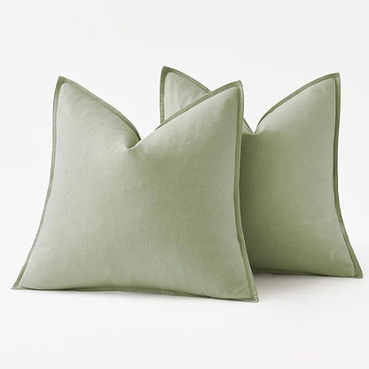 MIULEE Decorative Linen Euro Sham Pillow Covers 24x24 Light Green Boho Farmhouse Neutral Spring Couch Throw Pillows for Bed Pack of 2 Accent Modern Pillowcase Summer Sofa Livingroom Home Decor