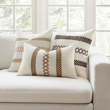 MIULEE Set of 2 Coco Brown Boho Decorative Pillow Covers 18x18 Inch Farmhouse Rustic Couch Throw Pillows Modern Spring Cotton Cushion Covers Retro Cute Macrame Woven Home Decor for Bed Sofa Chair