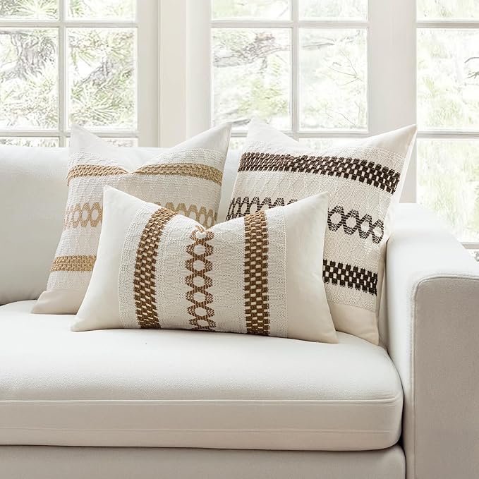 MIULEE Set of 2 Dark Brown Boho Decorative Pillow Covers 20x20 Inch Farmhouse Rustic Couch Throw Pillows Modern Spring Cotton Cushion Covers Retro Cute Macrame Woven Home Decor for Bed Sofa Chair