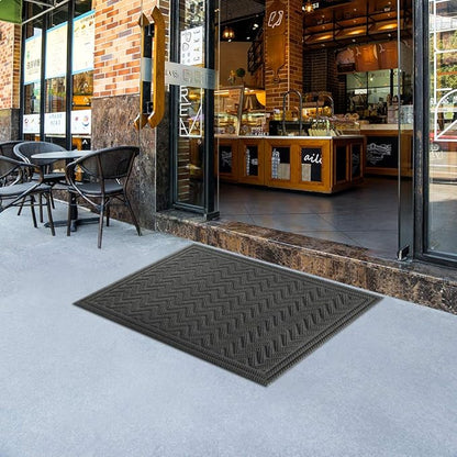 Mibao Front Door Mat, Dirt Trapper Welcome Mat for Outdoor Indoor, Non-Slip Waterproof Doormat, Durable Machine Washable Low Profile Entry Rug for Back Door Outside Patio, 24" x 36", Gray Wave