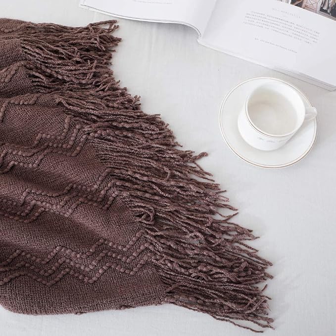 BOURINA Brown Throw Blanket 60x80 Inches Throw Textured Solid Soft Sofa Throw Couch Knitted Decorative Blanket