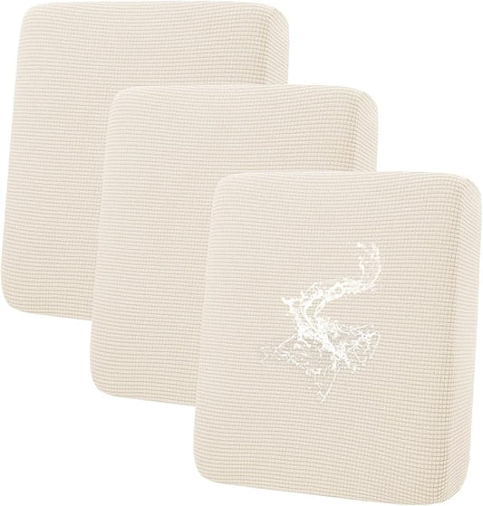 hyha Waterproof Couch Cushion Covers for Pets, Non Slip Sofa Seat Cover for Dogs Washable, Soft Thick Stretch Jacquard Fabric, Sofa Slipcovers with Elastic Bottom (3 Pieces, Light Beige)