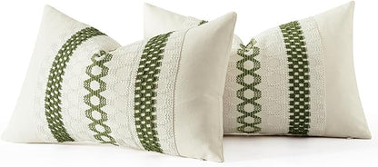 MIULEE Set of 2 Moss Green Boho Decorative Lumbar Pillow Covers 12x20 Inch Farmhouse Rustic Couch Throw Pillows Modern Summer Cushion Covers Retro Cute Macrame Woven Spring Decor for Bed Sofa Chair