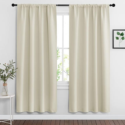 RYB HOME Curtains for Bedroom Living Room 63 inches Long, Thermal Insulated Privacy Rod Pocket Drapes for Nursery Office Home Theater, Width 42 by Length 63, Beige, 2 Panels