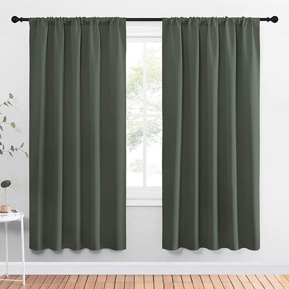 NICETOWN Bedroom Curtains Blackout Draperies - All Season Thermal Insulated Solid Rod Pocket Top Blackout Curtains/Drapes for Kid's Room (Dark Mallard, 1 Pair, 52 x 72 Inch)