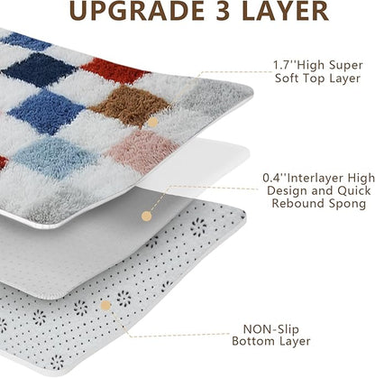 Large Shag Area Rug for Bedroom Living Room,9x12 Fluffy Soft Colorful Checkered Rug Fuzzy Shaggy Bedroom Carpet,Indoor Plush Floor Rugs for Kids Boys Girls Teen Dorm Nursery Home Decor