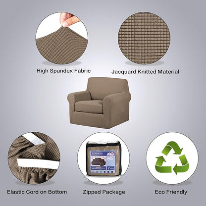 H.VERSAILTEX 2 Piece Couch Cover Stretch Stylish Chair Cover Furniture Protector Featuring Jacquard Textured Twill Fabric High Spandex Slipcover (Chair, Macchiato)