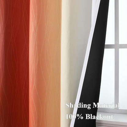Estelar Textiler Burnt Orange and Greyish White Ombre Blackout Curtains 90 Inch Length for Living Room, Room Darkening Grommet Gradient Thermal Insulated Drapes for Bedroom,52Wx90L Inches (2 Panels)