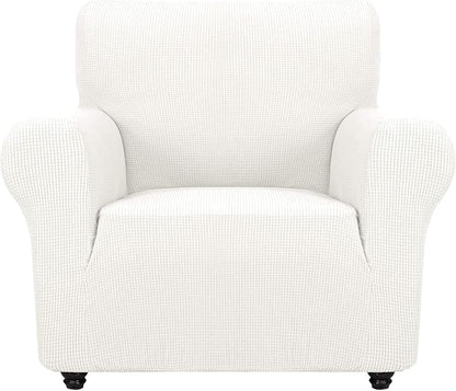 ZNSAYOTX Super Stretch Chair Slipcover Universal Sofa Chair Covers for Living Room Dogs Pet Furniture Protector Spandex Armchair Slipcovers with Anti Slip Foam Sticks (White, Chair)