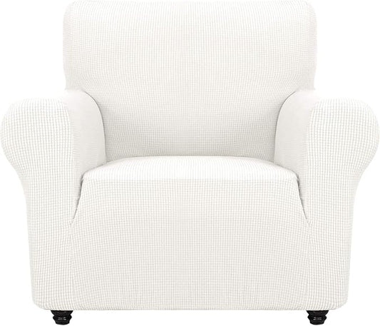 ZNSAYOTX Super Stretch Chair Slipcover Universal Sofa Chair Covers for Living Room Dogs Pet Furniture Protector Spandex Armchair Slipcovers with Anti Slip Foam Sticks (White, Chair)