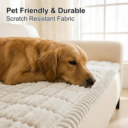 Smiry Couch Cover for Dogs Washable, Non Slip Fuzzy Pet Couch Covers for 3 Cushion Sofa Pet Friendly, Thick Soft Sofa Slipcovers Cushion Protector (White, 27.6" x 47")