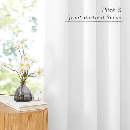 NICETOWN White Linen Kitchen Curtains 36 inches Long, Grommet Short Curtains Small Window Treatments Thick Flax Linen Weave Privacy Added with Light Filtering for Cafe, W55 x L36, 2 Panels