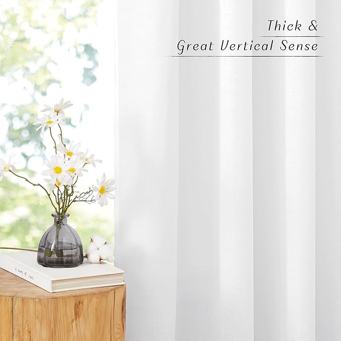 NICETOWN White Linen Curtains 72 inches Long, Grommet Privacy Window Treatments Linen Blend with Light Penetration Rustic & Casual for Bedroom/Living Room, W42 x L72, 2 Panels
