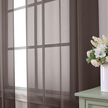 Aiyufeng Chocolate Brown Sheer Curtains 84 Inches Long 2 Panels, Solid Voile Rod Pockets Stylish Breathable Drapes Window Treatment for Kid's Room/Bedroom/Living Room, 40W x 84L, Chocolate Brown
