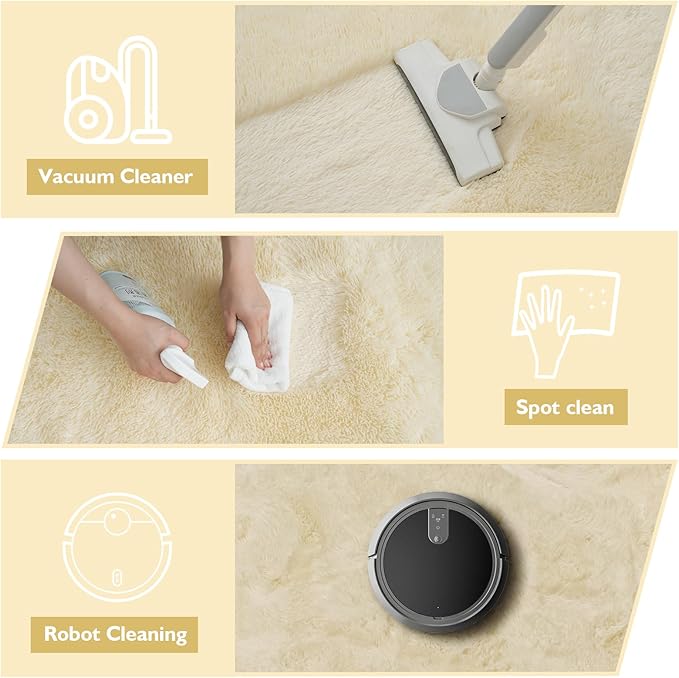 8x10 Fluffy Area Rugs for Living Room,Shag Area Rug for Bedroom,Ivory Soft Fuzzy Rug Non-Shedding Indoor Plush Carpet for Kids Bedroom Nursery Home Decor