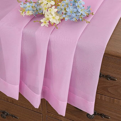 Light Pink Valances for Windows 14 inch Length 2 Panels, Small Voile Sheer Curtains for Bathroom, Soft Fabric Lightweight Light Filtering Kitchen Curtains, Dual Rod Pocket, 2x42Wx14L Inches