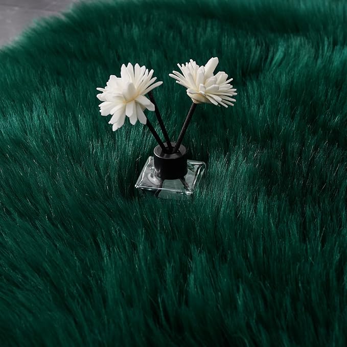 EasyJoy Ultra Soft Fluffy Shaggy Area Rug Faux Fur Rug Chair Cover Seat Pad Fuzzy Area Rug for Bedroom Floor Sofa Living Room (2 x 6 ft Sheepskin, Dark Green)
