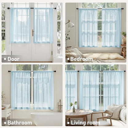 MIULEE Sky Blue Sheer Curtains 63 Inches Long, 4 Panels Set, Light Filtering Rod Pocket Voile Drapes for Living Room and Bedroom, Airy Soft Fabric Window Treatments, 42 x 63 Inches