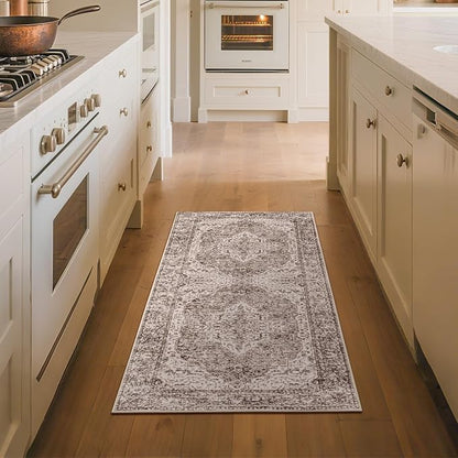 Lofus 2x5 Runner Rug for Hallways, Washable Kitchen Rugs, Non-Slip Rugs for Entryway and Bedroom, Vintage Boho Carpet, Soft Low Pile Long Runner Area Rug, Vintage Beige Brown