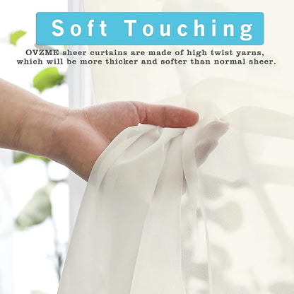 OVZME Ivory Window Valances Sheer Curtains, Modern Top Dual Rod Pocket Light Filtering Voile Drapes for Small Window Kitchen Cafe Sheer Curtains 2 Panels, 42W x 14L Inch