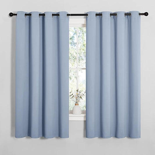 NICETOWN Vintage Blue Blackout Curtains 68 inches Length for Living Room, 2 Panels, 55" Wide, Thermal Insulated Decoration Drapes for Bedroom Window