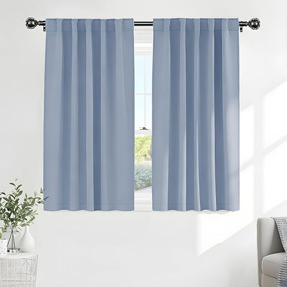 PONY DANCE Short Blackout Curtains Set - Nursery Short Curtain Panels Thermal Insulated Window Treatments Back Tab/Rod Pocket Light Blocking for Bedroom, 42 Wide 45 Long, Pigeon Blue, 2 Panels