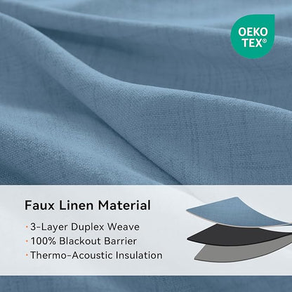 100% Blackout Shield Curtains, Blue, 50''W x 84''L, 2 Panels, Grommet Top, Thermal Insulated, Full Light Blackout, Living Room/Bedroom
