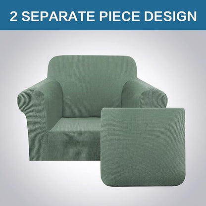 H.VERSAILTEX 2-Pieces Armchair Cover Chair Slipcovers with Arms Furniture Protector Cover Fit Armchair Width Up to 47 Inch, Jacquard Spandex Couch Covers Armchair Slipcover - Loden Frost, Chair