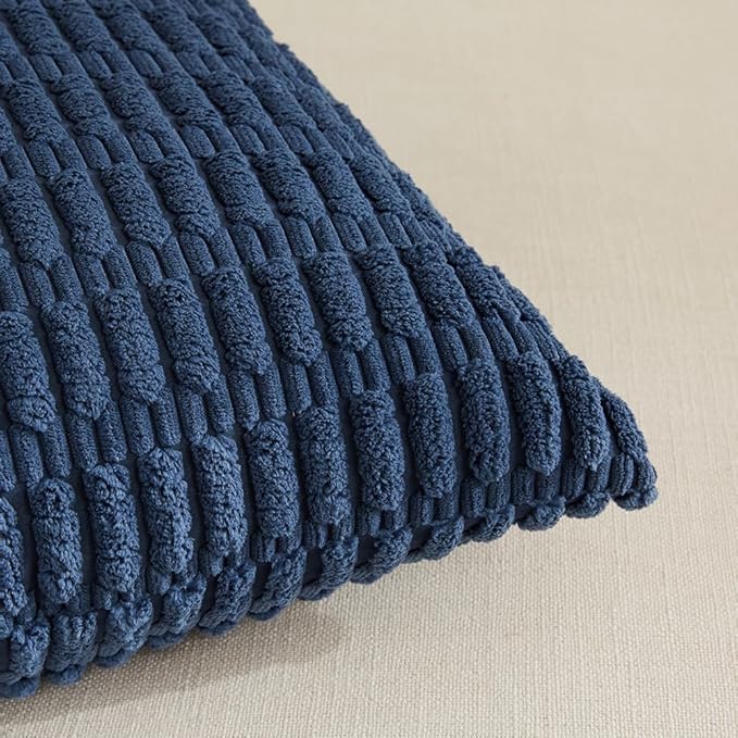 Fancy Homi 4 Packs Dusty Blue Decorative Throw Pillow Covers 14x24 Inch for Living Room Couch Bed Sofa, Rustic Farmhouse Boho Home Decor, Soft Plush Striped Corduroy Square Cushion Case 35x60 cm